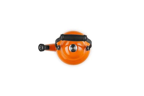 Le Creuset Demi Tea Kettle whistle signals boiling alert clearly.