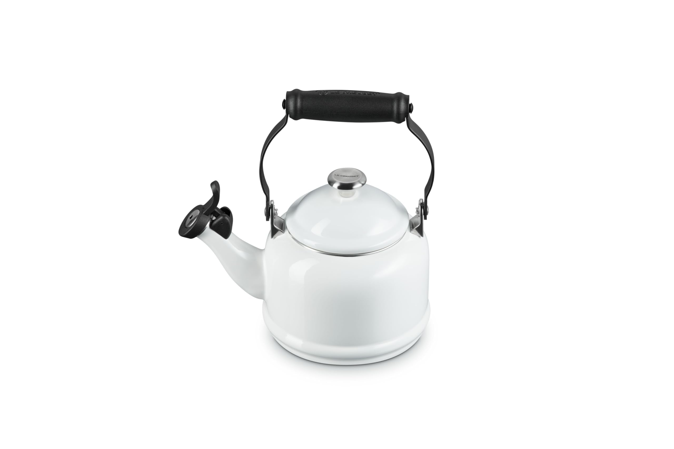 Le Creuset Demi Tea Kettle with whistle signaling boiling readiness