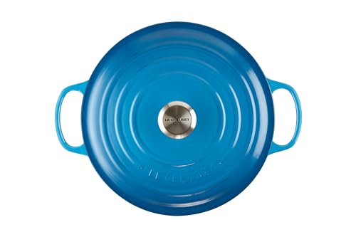 Le Creuset interior enamel shows light color for easy monitoring of cooking progress