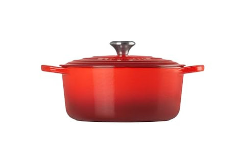Le Creuset stainless steel knob resists high oven temperatures for versatility.