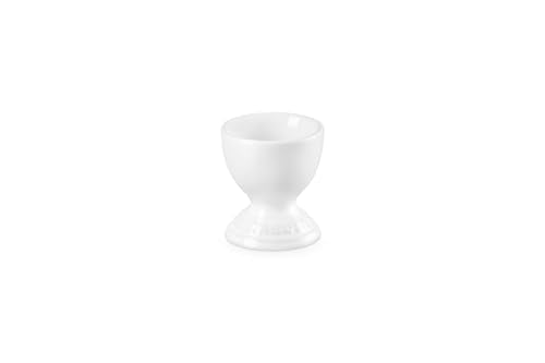 Le Creuset egg cup with glossy white glaze for lasting durability and easy cleaning.