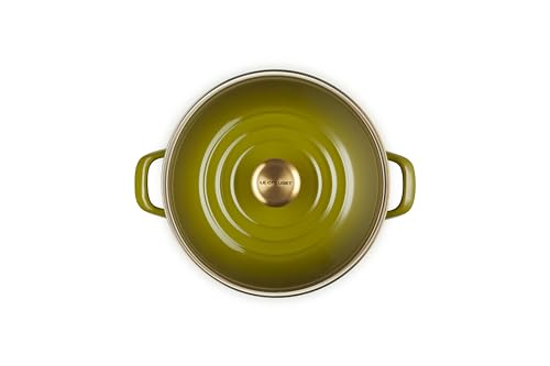 Le Creuset olive stockpot lid and knob ensure safe, heat-resistant handling