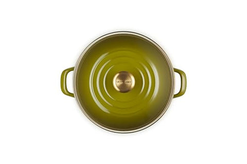 Le Creuset olive stockpot lid and knob ensure safe, heat-resistant handling