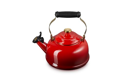 Le Creuset enamel steel kettle handle brackets, secure grip for pouring hot water safely.