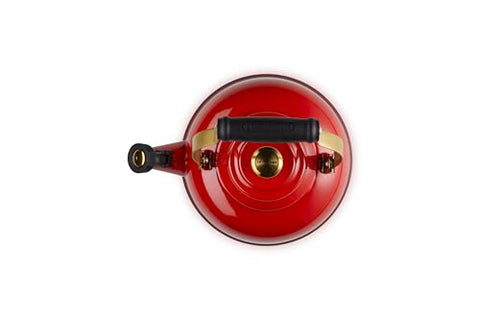 Le Creuset enamel steel kettle inside markings, easy to gauge min and max water levels.