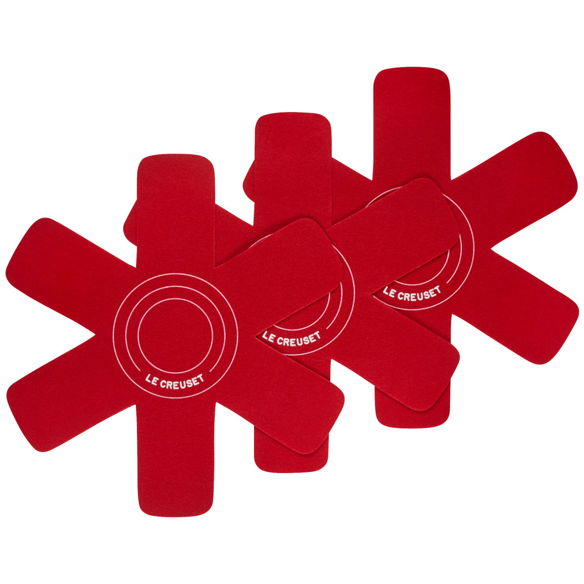 Le Creuset felt cookware protectors, outer view, cushion large pots during storage.
