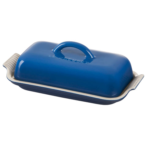 Le Creuset Heritage Butter Dish Marseille, top view, keeps butter ready for quick serving.
