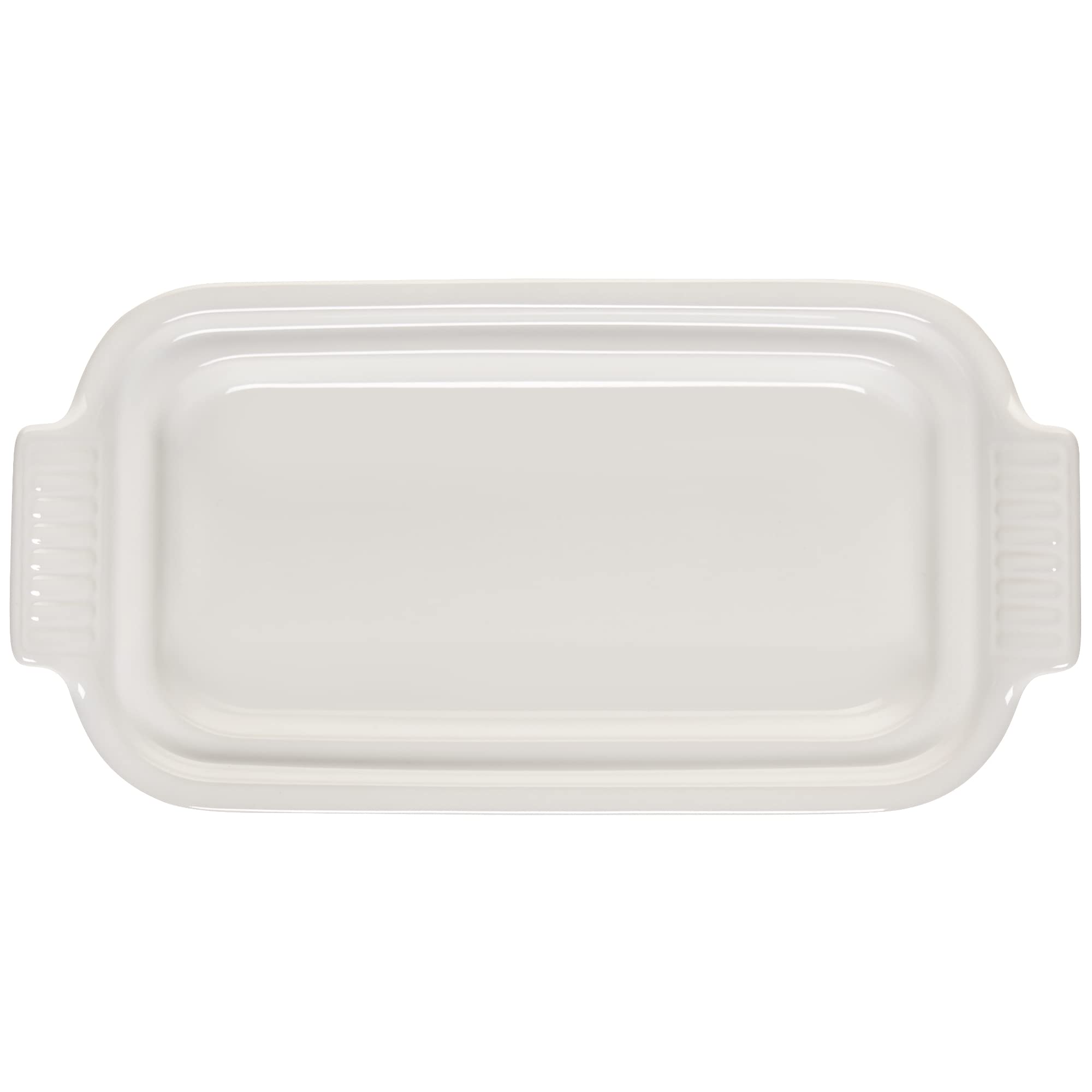 Le Creuset Heritage Butter Dish white in use on table, keeps butter ready for serving.