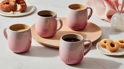 Le Creuset Heritage Mug Cerise kitchen scene highlights comfortable grip