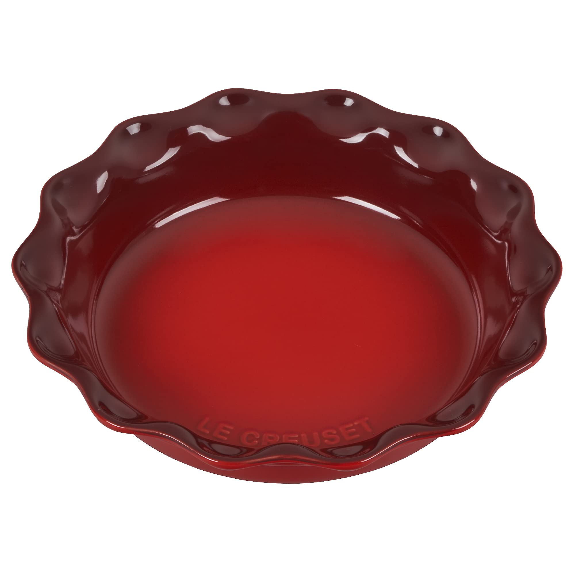 Le Creuset Heritage Pie Dish Cerise top view highlights even browning and elegant presentation.