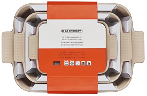 Le Creuset Heritage rectangular set in kitchen cerise glaze enhances bakeware collection