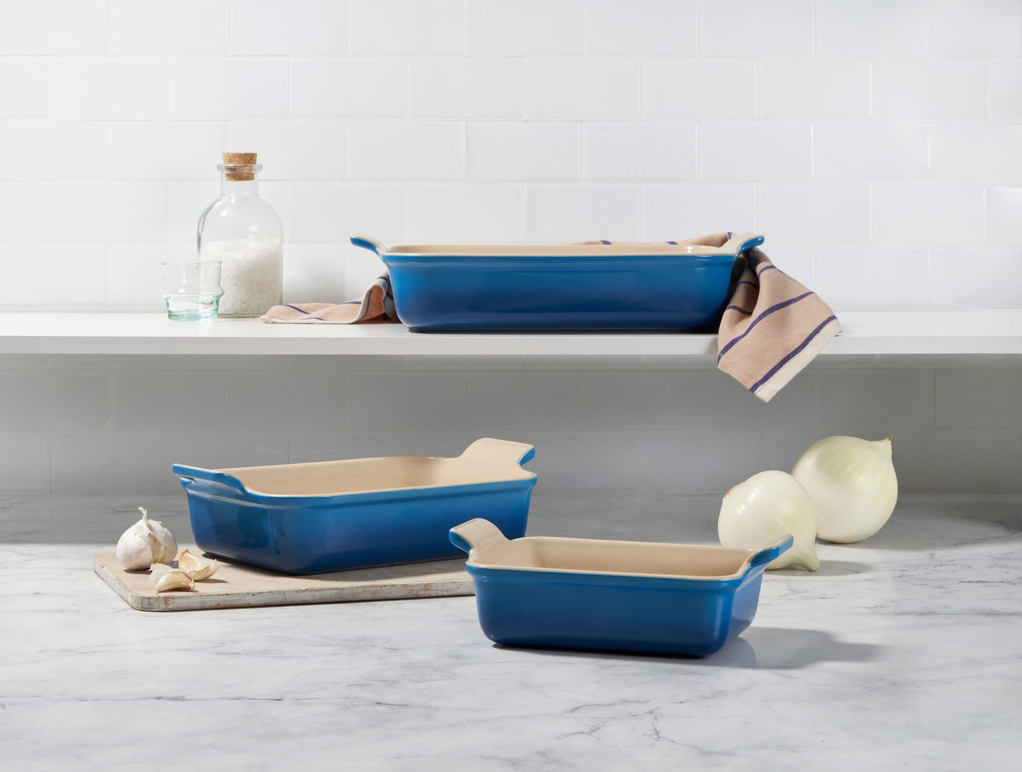 Heritage set displayed on counter highlighting durable stoneware and color