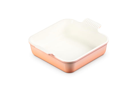 Le Creuset Heritage Square Baking Dish Peche front view shows even browning