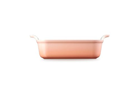 Le Creuset Heritage Square Baking Dish Peche on table for oven-to-table presentation