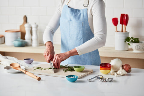 Le Creuset kitchen essential spoon rest Sea Salt adds color and protects surfaces.