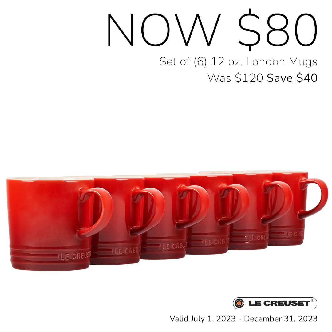 Multi-color Le Creuset mugs offer versatile kitchen color accents