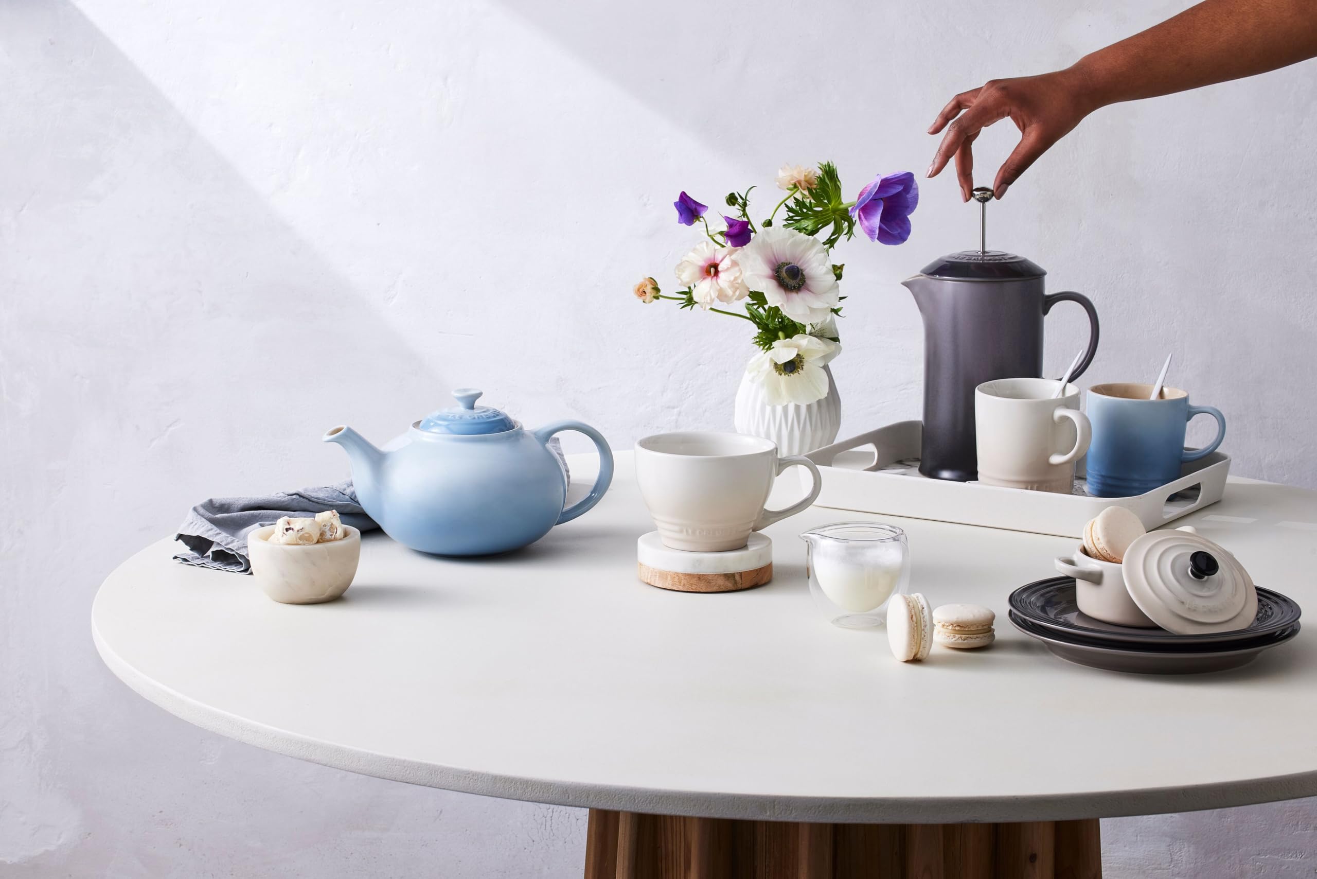 Le Creuset Marble Collection exterior image, dishwasher-safe convenience highlighted