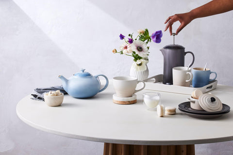 Le Creuset Marble Collection exterior image, dishwasher-safe convenience highlighted