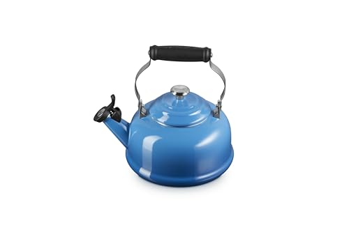 Le Creuset Marseille enamel kettle handle and knob highlight durable design for everyday pouring.