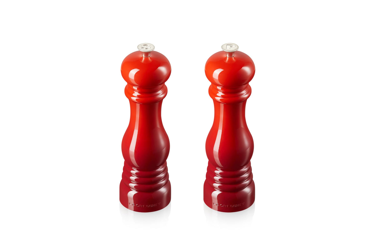 Le Creuset MG610-67 salt and pepper mills cerise side view for easy seasoning
