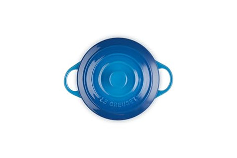 Le Creuset Mini Round Cocotte Marseille exterior glaze, resists stains and flavor transfer.