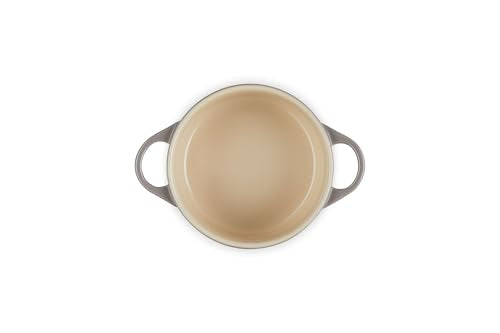 Le Creuset Cocotte Oyster nonstick release demonstrated for easy cleanup.