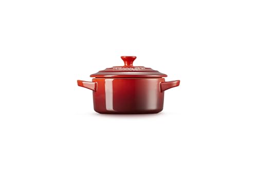 Le Creuset mini round cocotte cerise, table-ready presentation for single portions at gatherings.