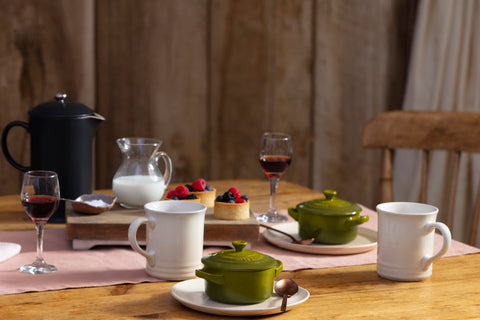 Le Creuset Olive Mini Cocotte virtually nonstick glaze releases food.