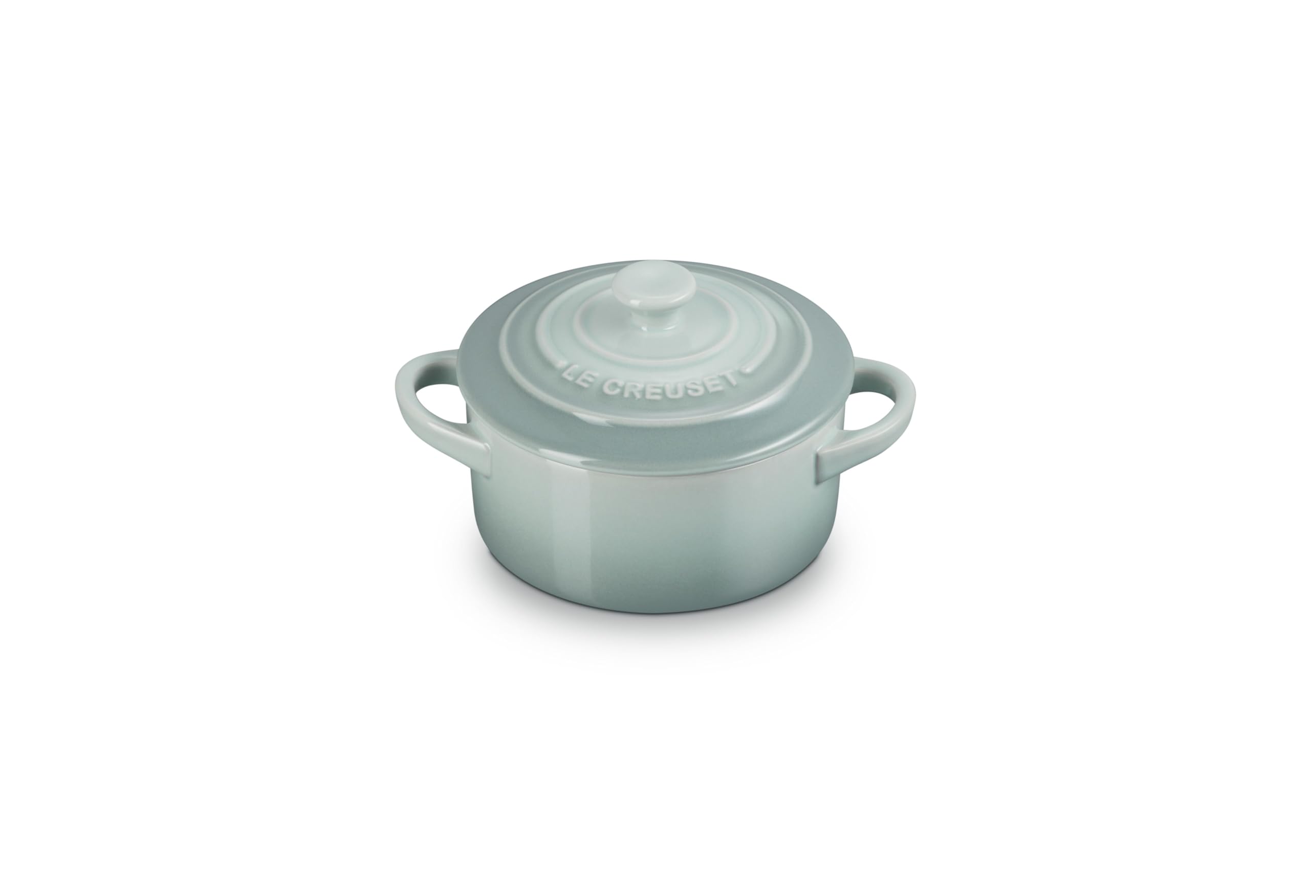 Le Creuset Mini Round Cocotte Sea Salt glaze ready for individual servings