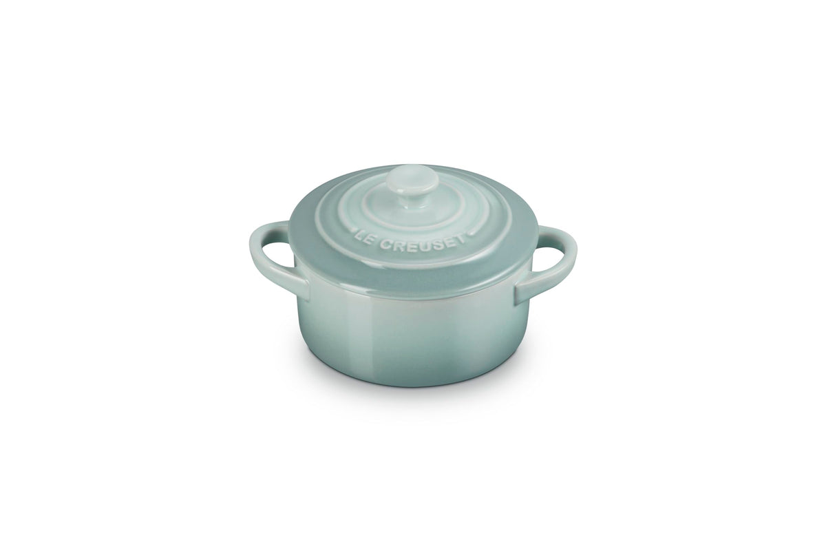 Le Creuset Mini Round Cocotte Sea Salt glaze ready for individual servings