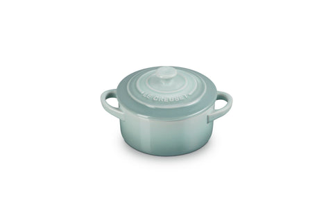 Le Creuset Mini Round Cocotte Sea Salt glaze ready for individual servings