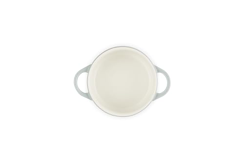 Table presentation with Le Creuset cocotte dessert portion and vibrant Sea Salt finish