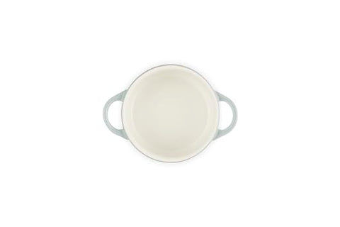 Table presentation with Le Creuset cocotte dessert portion and vibrant Sea Salt finish