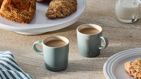 Le Creuset mug Sea Salt hand-held; comfortable grip for daily use.