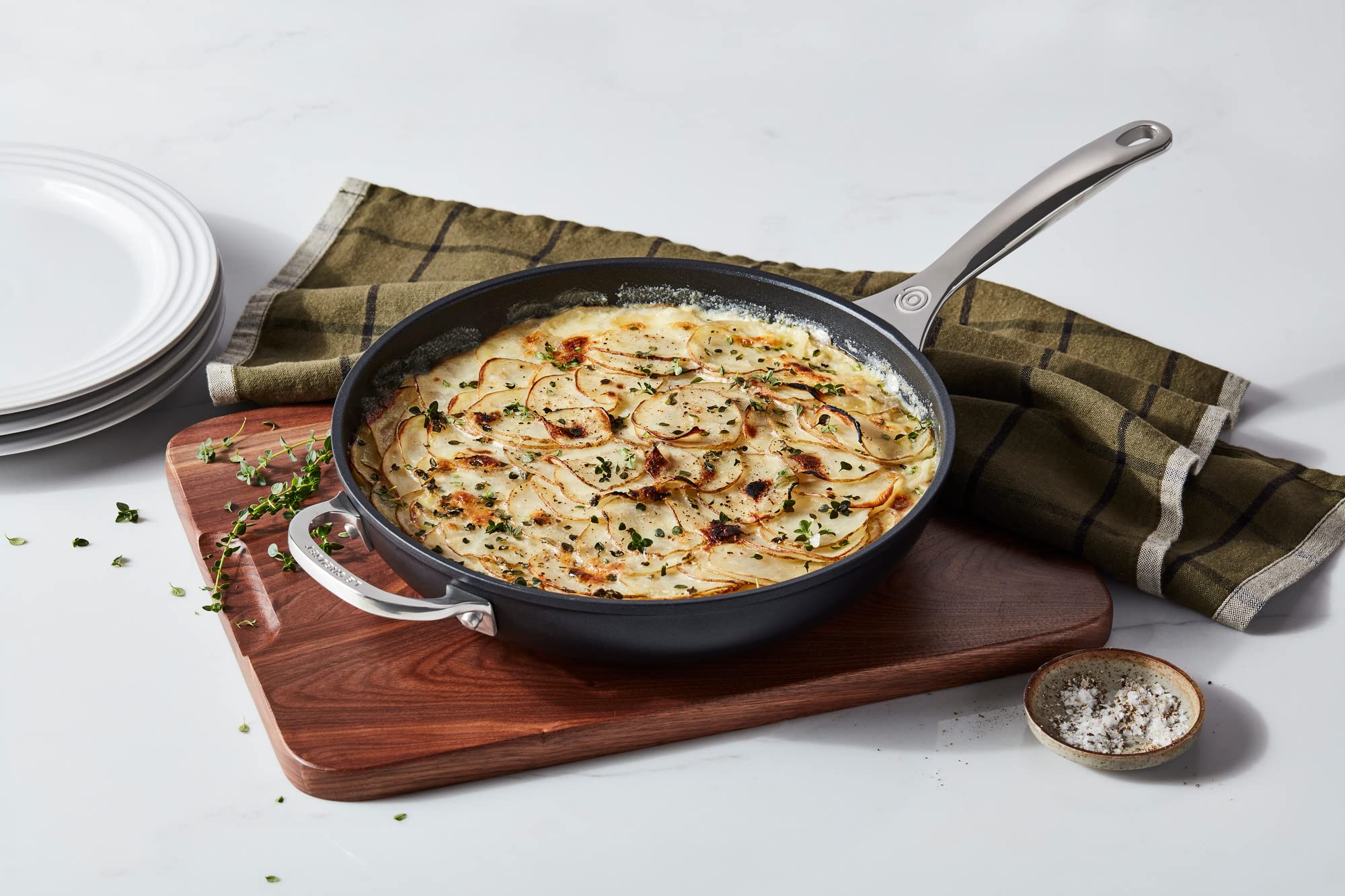 Le Creuset dishwasher-safe nonstick for quick cleanup after meals.