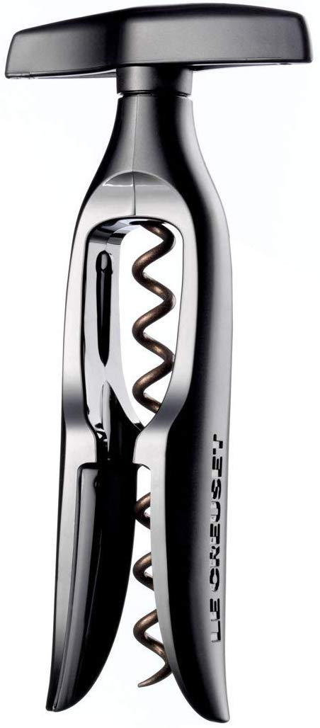 Le Creuset corkscrew handle close-up highlighting efficient cork extraction and cork protection