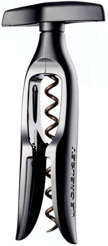 Le Creuset corkscrew handle close-up highlighting efficient cork extraction and cork protection