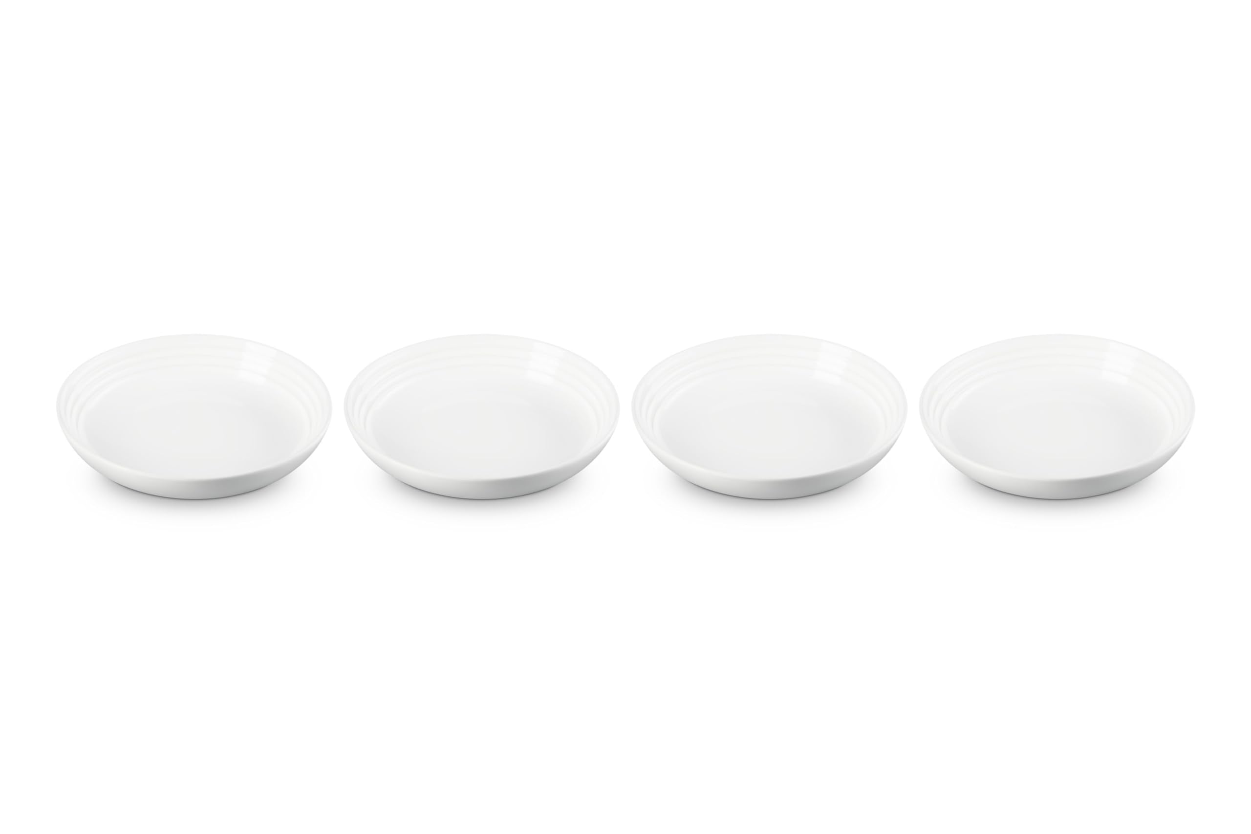 Le Creuset pasta bowls 4-pack white, front view, ideal for pasta and salads.