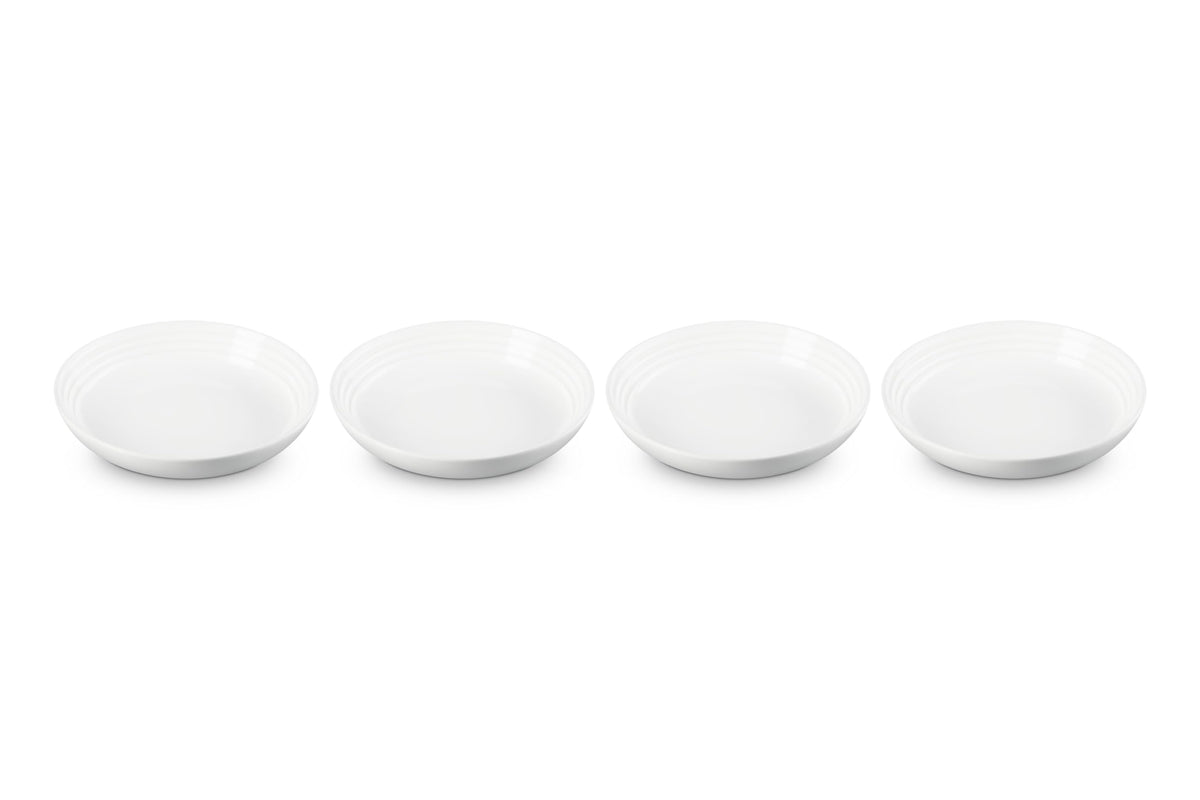 Le Creuset pasta bowls 4-pack white, front view, ideal for pasta and salads.