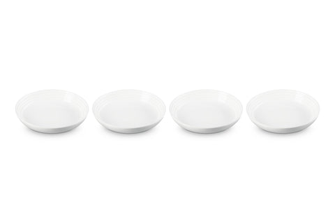 Le Creuset pasta bowls 4-pack white, front view, ideal for pasta and salads.