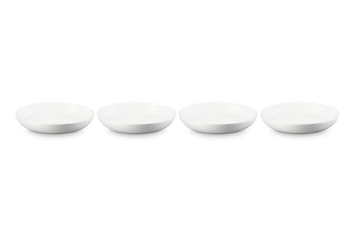 Le Creuset pasta bowls 4-pack white, inside view, nonstick interiors aid easy release.