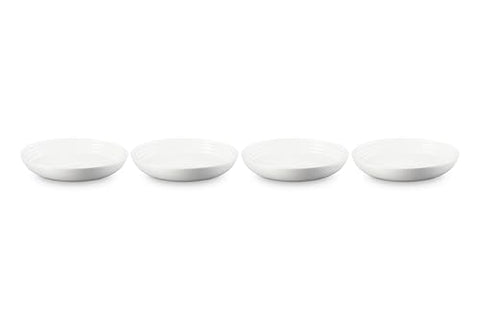 Le Creuset pasta bowls 4-pack white, inside view, nonstick interiors aid easy release.