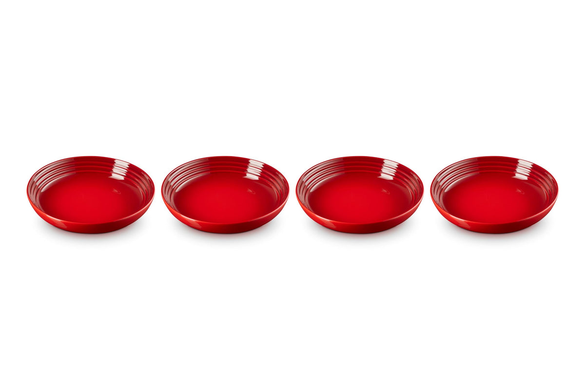 Le Creuset pasta bowls cerise showcase vibrant glaze for daily pasta servings.