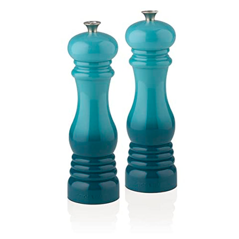 Le Creuset Pepper Mill Caribbean color brightens kitchens and tabletops.