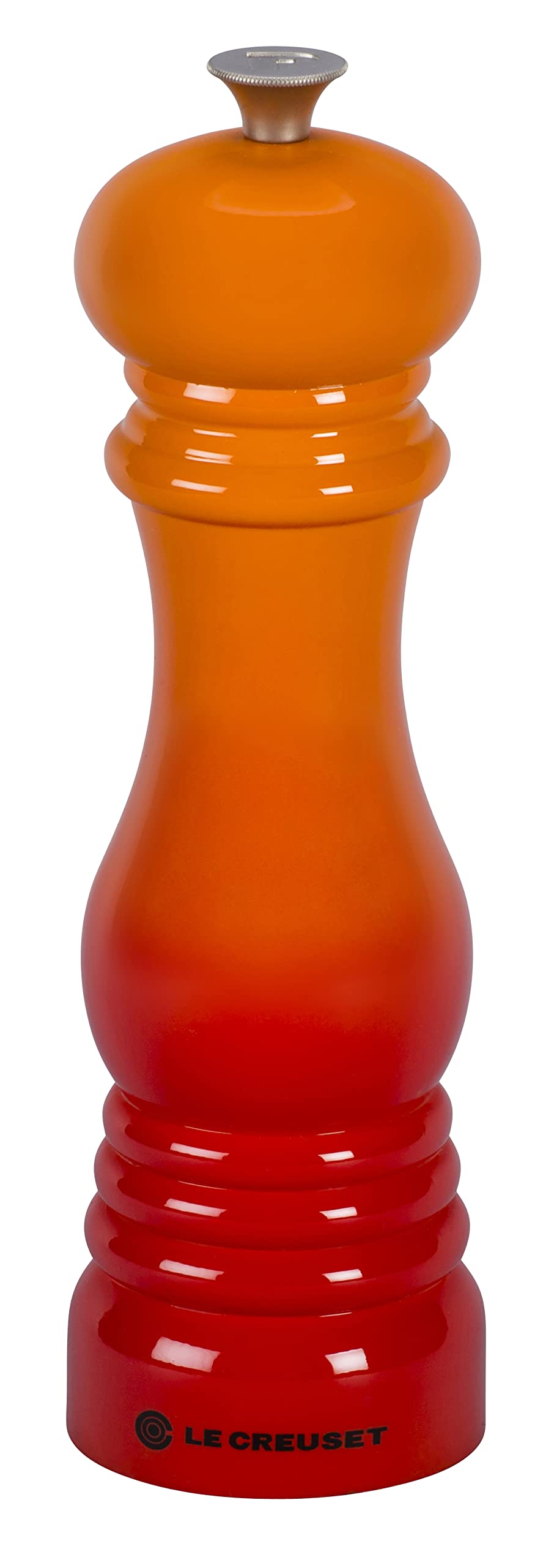 Le Creuset pepper mill ceramic grinder close-up shows durable grinding capability for fresh flavor.