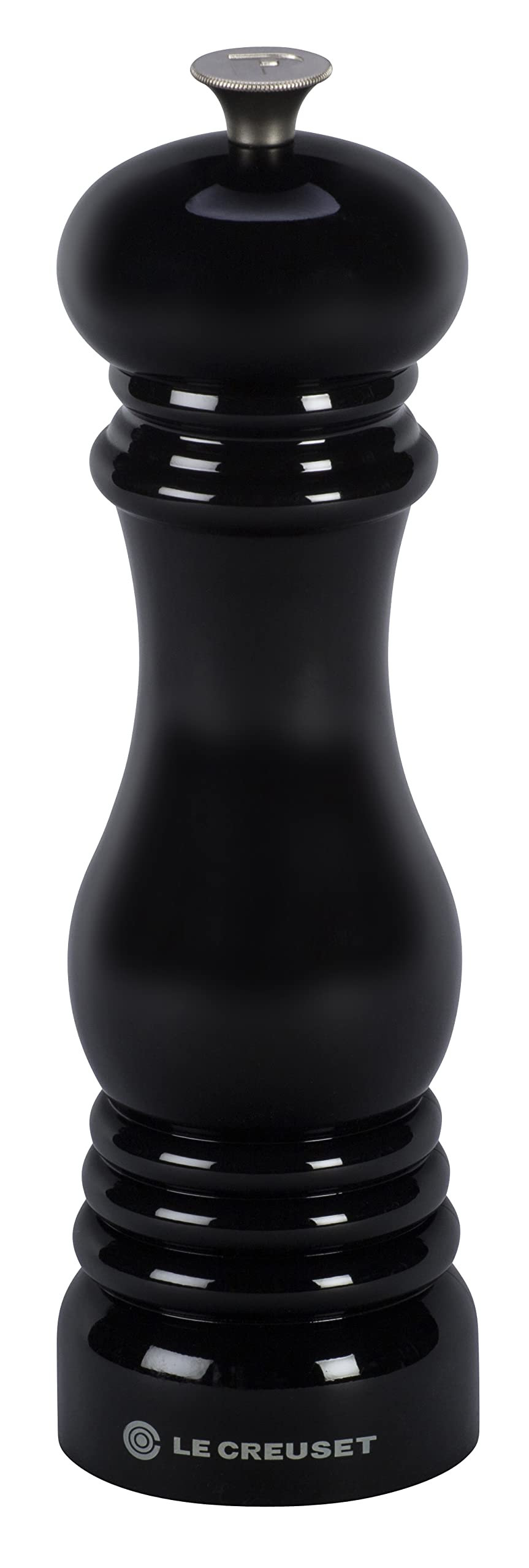 Le Creuset pepper mill exterior in black, a stylish touch for any kitchen decor.