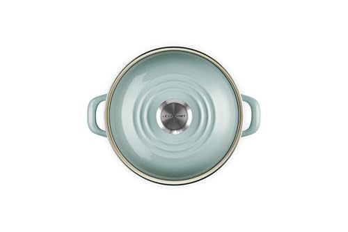 Le Creuset petite stockpot Sea Salt side-angle shows lightweight design and versatility.
