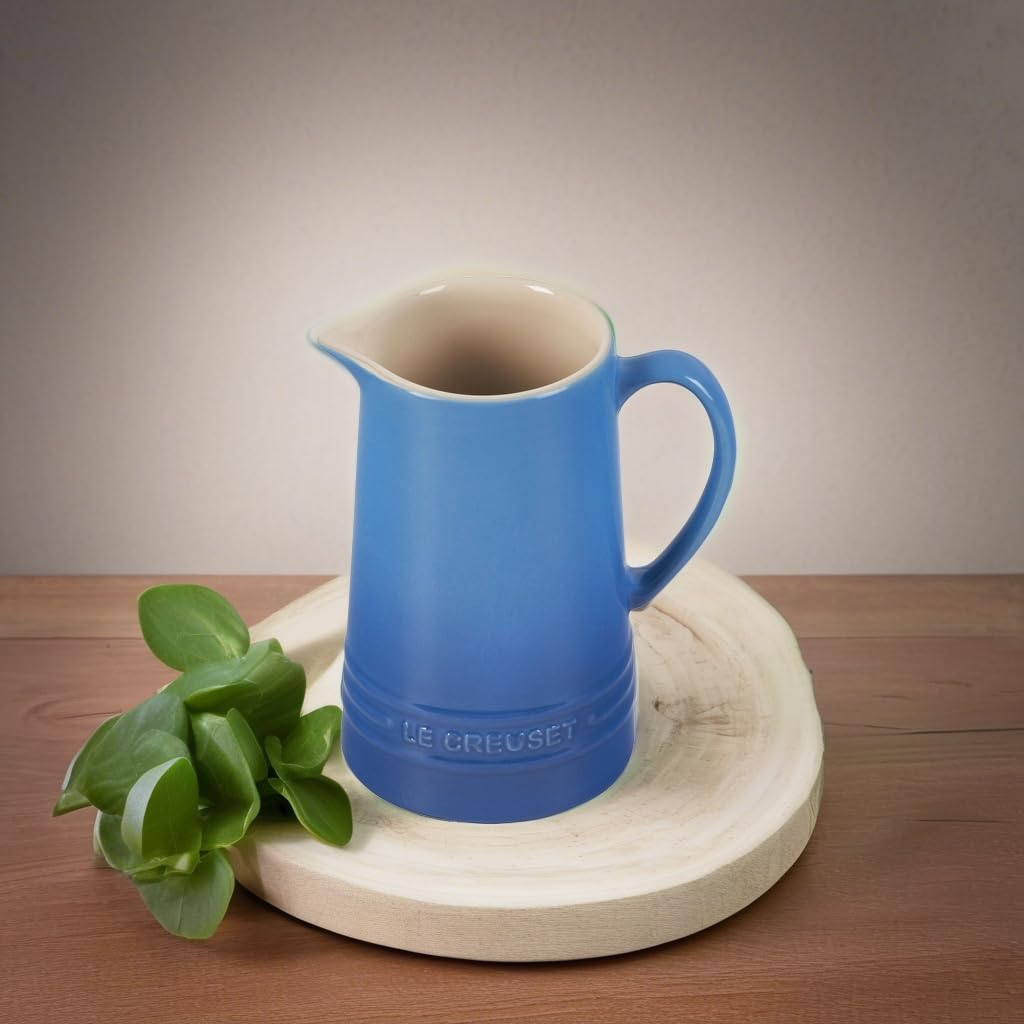 Le Creuset Marseille pitcher used as a vase for fresh flowers