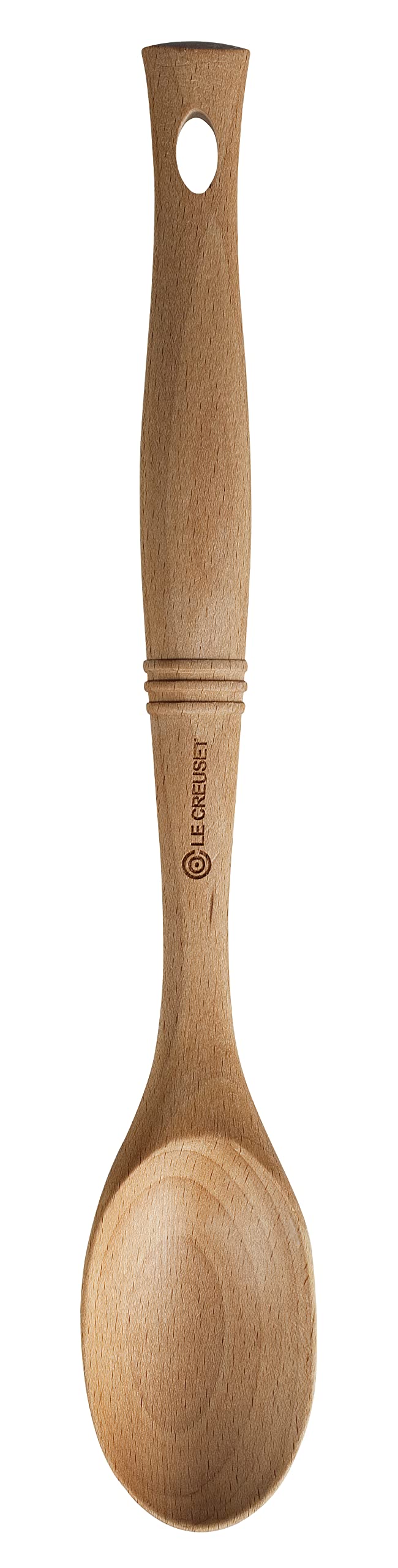 Le Creuset Revolution Solid Spoon with elliptical grip for precise stirring and comfortable control.