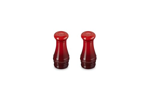 Close-up of Le Creuset Cerise shakers showing durable enamel finish